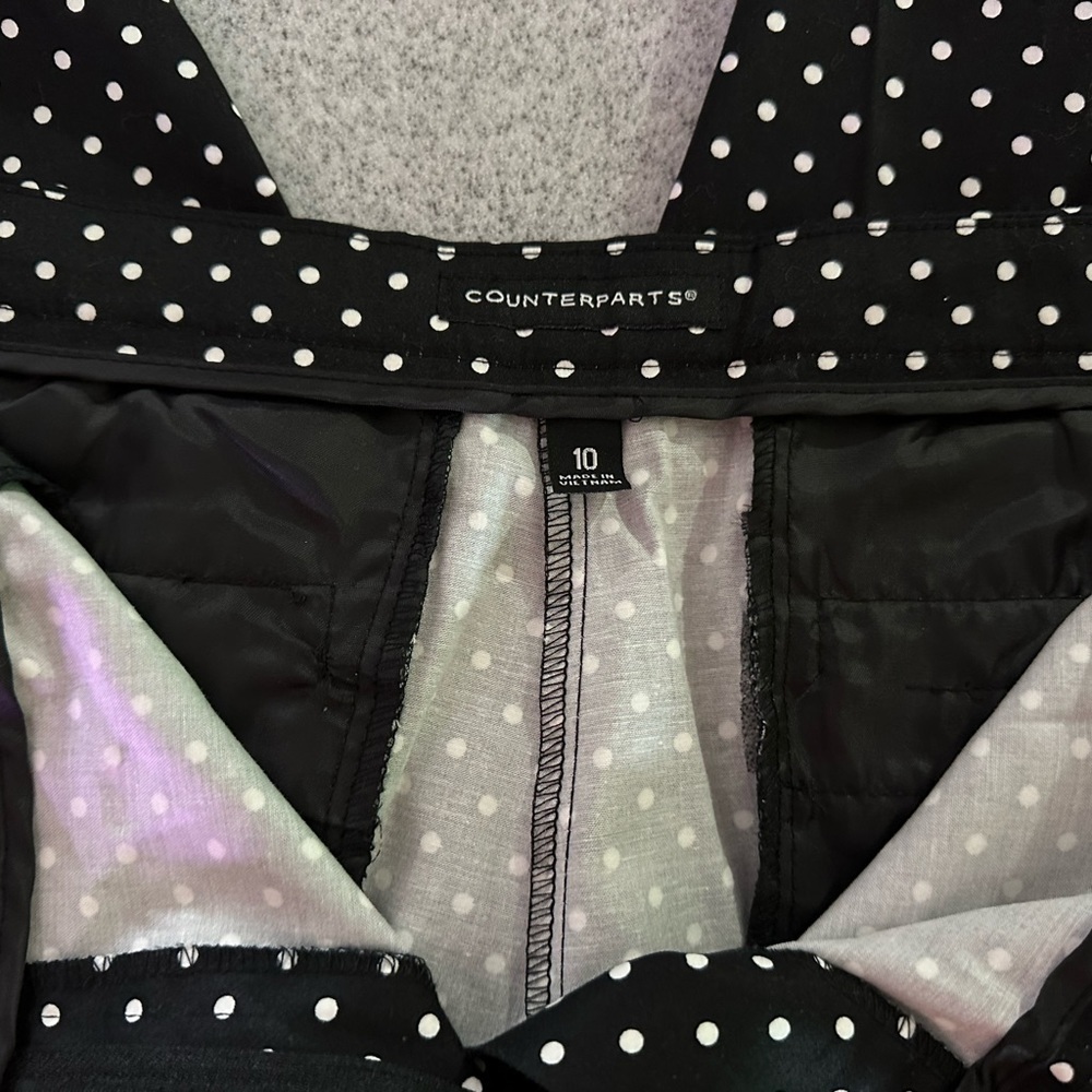COUNTERPARTS BLACK WHITE POLKA DOT CAPRI PANTS STRETCH CROP RESORT TRAVEL 10 - Picture 10 of 12
